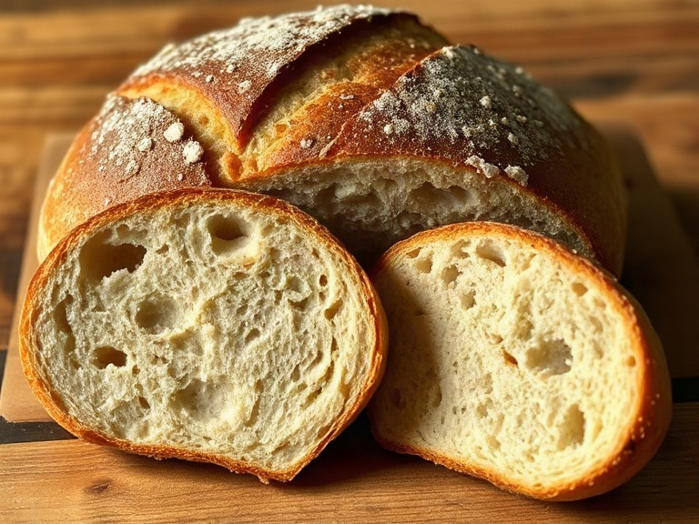 Artisan sourdough loaf with a dark, scored crust